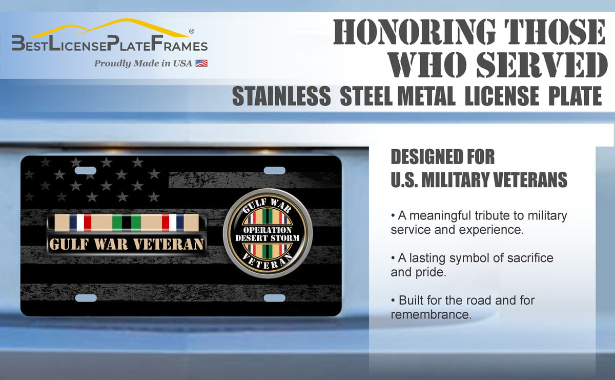 Desert Storm Gulf Combat Veteran - Stainless Steel Car License Plate